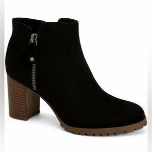 STYLE & CO ldeef Ankle Booties Sz 5.5 Vegan Black Faux Suede Block Heel New